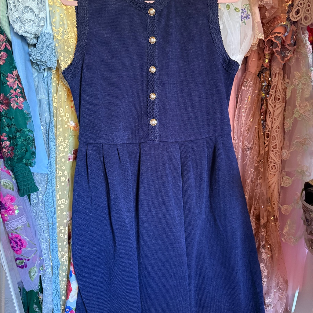 Jessakae Navy Sleeveless Knit Dress With Button Front